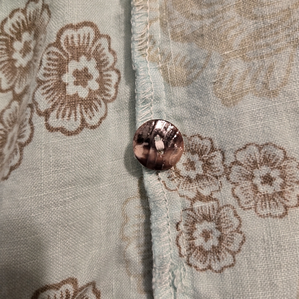 Cut Loose Linen Asian Inspired Floral Jacket Top Mint Brown Boho Large - Picture 7 of 9